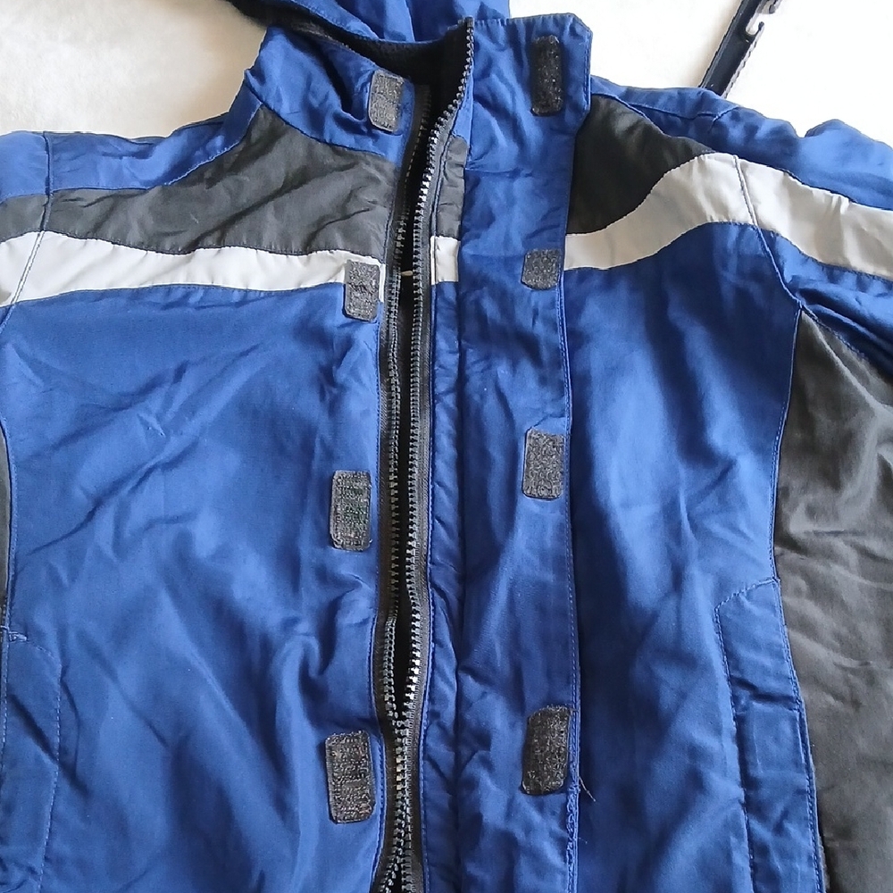 Kids Blue and Black Hooded Puffer Jacket with Reflective Stripe - Picture 9 of 14